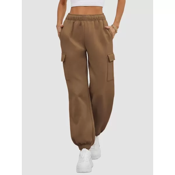 imageATHMILE Womens Cargo Sweatpants Oversized Fleece Joggers Fall Fashion Outfits Y2k Clothes 2024 with PocketsCoffee