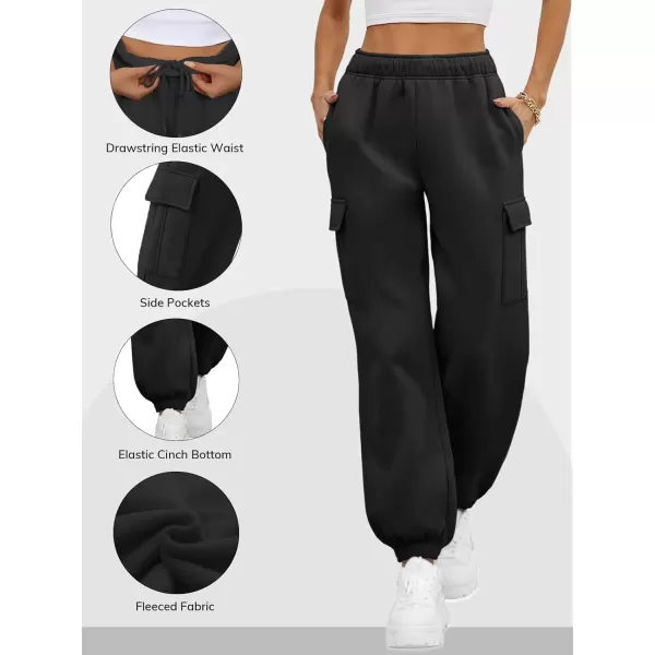 imageATHMILE Womens Cargo Sweatpants Oversized Fleece Joggers Fall Fashion Outfits Y2k Clothes 2024 with PocketsBlack