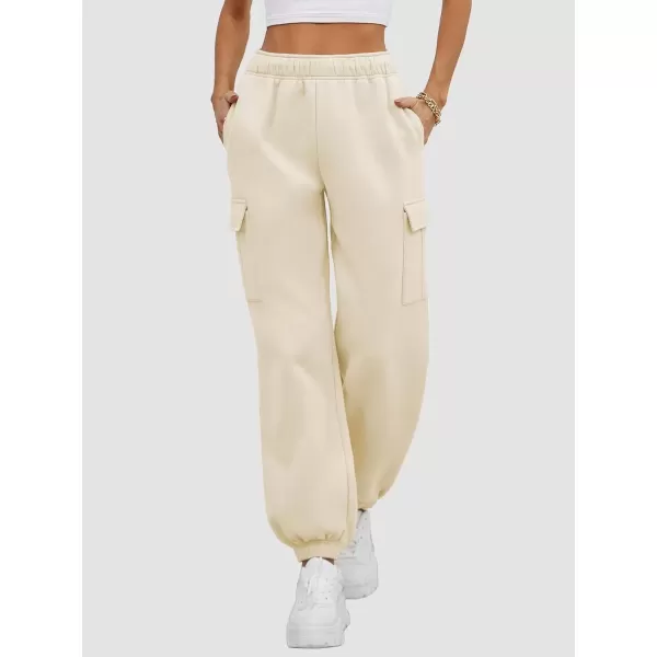 imageATHMILE Womens Cargo Sweatpants Oversized Fleece Joggers Fall Fashion Outfits Y2k Clothes 2024 with PocketsApricot