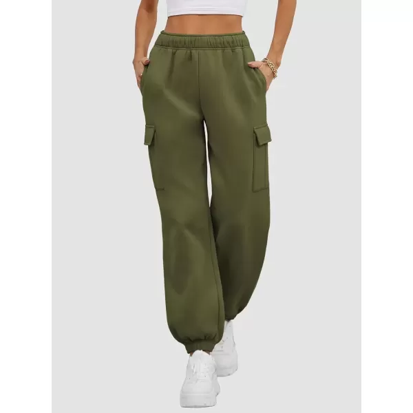 imageATHMILE Womens Cargo Sweatpants Oversized Fleece Joggers Fall Fashion Outfits Y2k Clothes 2024 with PocketsArmygreen