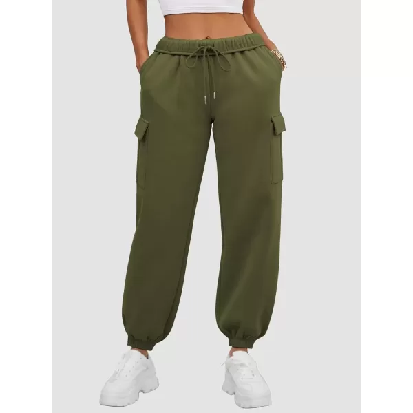 imageATHMILE Womens Cargo Sweatpants Oversized Fleece Joggers Fall Fashion Outfits Y2k Clothes 2024 with PocketsArmygreen