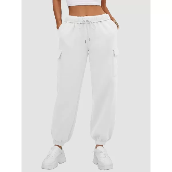 imageATHMILE Womens Cargo Sweatpants Oversized Fleece Joggers Fall Fashion Outfits Y2k Clothes 2024 with PocketsWhite