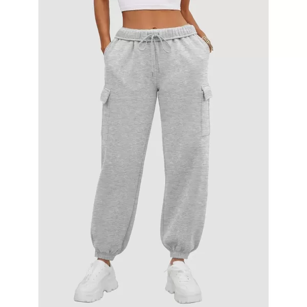 imageATHMILE Womens Cargo Sweatpants Oversized Fleece Joggers Fall Fashion Outfits Y2k Clothes 2024 with PocketsGray