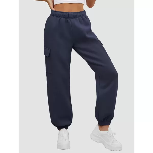 imageATHMILE Womens Cargo Sweatpants Oversized Fleece Joggers Fall Fashion Outfits Y2k Clothes 2024 with PocketsDarkblue