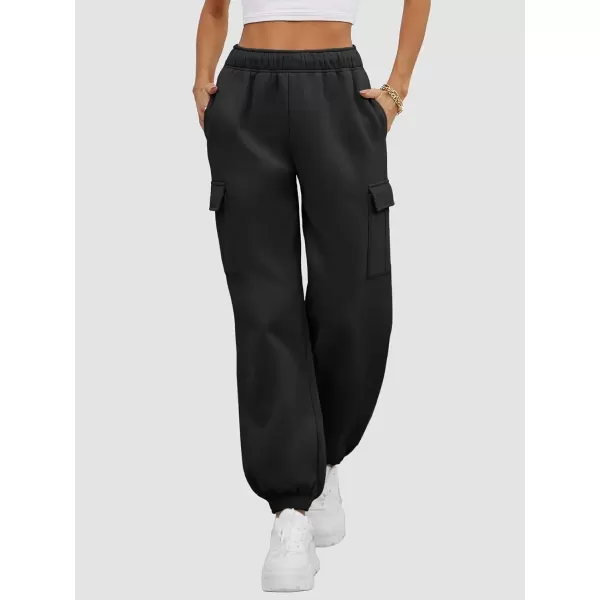 imageATHMILE Womens Cargo Sweatpants Oversized Fleece Joggers Fall Fashion Outfits Y2k Clothes 2024 with PocketsBlack