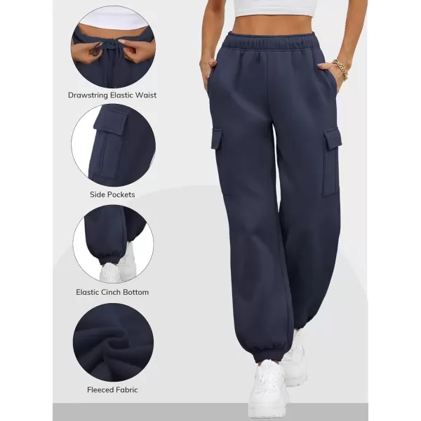 imageATHMILE Womens Cargo Sweatpants Oversized Fleece Joggers Fall Fashion Outfits Y2k Clothes 2024 with PocketsDarkblue