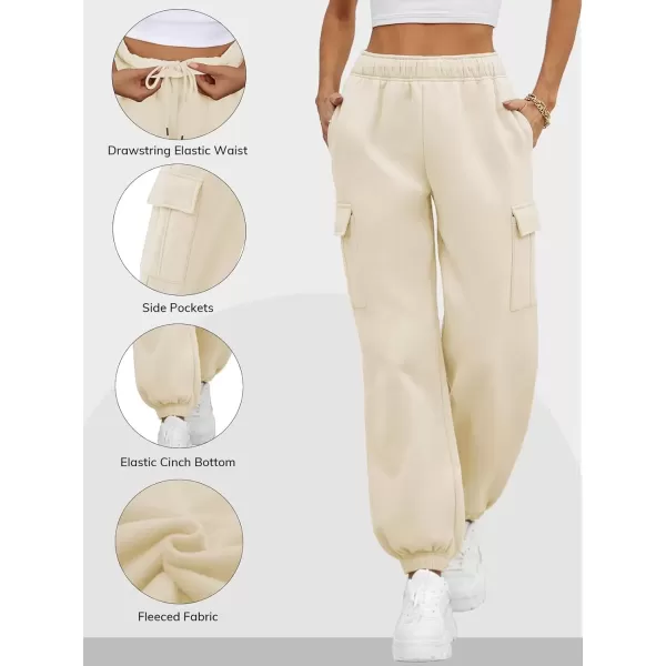 imageATHMILE Womens Cargo Sweatpants Oversized Fleece Joggers Fall Fashion Outfits Y2k Clothes 2024 with PocketsApricot