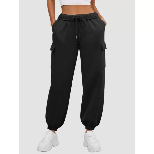 imageATHMILE Womens Cargo Sweatpants Oversized Fleece Joggers Fall Fashion Outfits Y2k Clothes 2024 with PocketsBlack