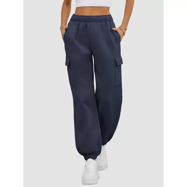 imageATHMILE Womens Cargo Sweatpants Oversized Fleece Joggers Fall Fashion Outfits Y2k Clothes 2024 with PocketsDarkblue