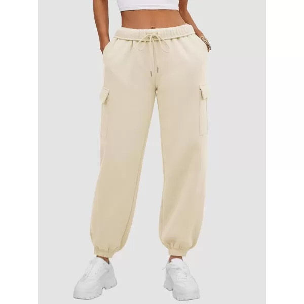 imageATHMILE Womens Cargo Sweatpants Oversized Fleece Joggers Fall Fashion Outfits Y2k Clothes 2024 with PocketsApricot
