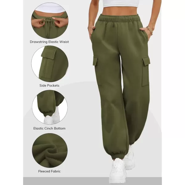 imageATHMILE Womens Cargo Sweatpants Oversized Fleece Joggers Fall Fashion Outfits Y2k Clothes 2024 with PocketsArmygreen