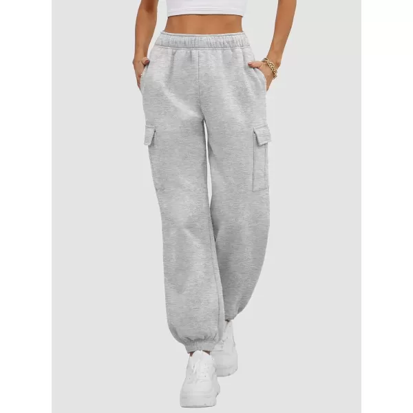imageATHMILE Womens Cargo Sweatpants Oversized Fleece Joggers Fall Fashion Outfits Y2k Clothes 2024 with PocketsGray