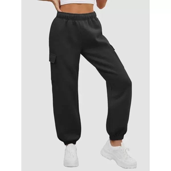 imageATHMILE Womens Cargo Sweatpants Oversized Fleece Joggers Fall Fashion Outfits Y2k Clothes 2024 with PocketsBlack