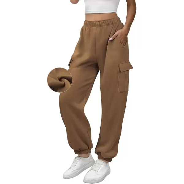 imageATHMILE Womens Cargo Sweatpants Oversized Fleece Joggers Fall Fashion Outfits Y2k Clothes 2024 with PocketsCoffee