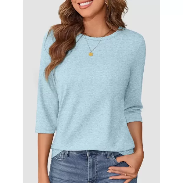 imageATHMILE Womens Casual 34 Sleeve TShirts Round Neck Cute Tunic Summer Tops Basic Tees Fall Blouses Loose Fit PulloverSky Blue
