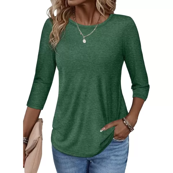 imageATHMILE Womens Casual 34 Sleeve TShirts Round Neck Cute Tunic Summer Tops Basic Tees Fall Blouses Loose Fit PulloverGreen