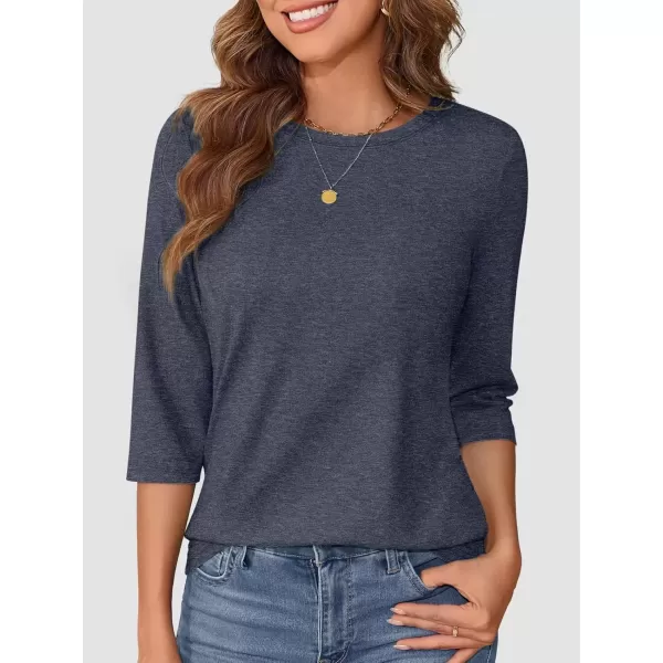 imageATHMILE Womens Casual 34 Sleeve TShirts Round Neck Cute Tunic Summer Tops Basic Tees Fall Blouses Loose Fit PulloverNavy