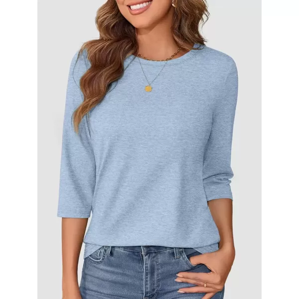imageATHMILE Womens Casual 34 Sleeve TShirts Round Neck Cute Tunic Summer Tops Basic Tees Fall Blouses Loose Fit PulloverBlue