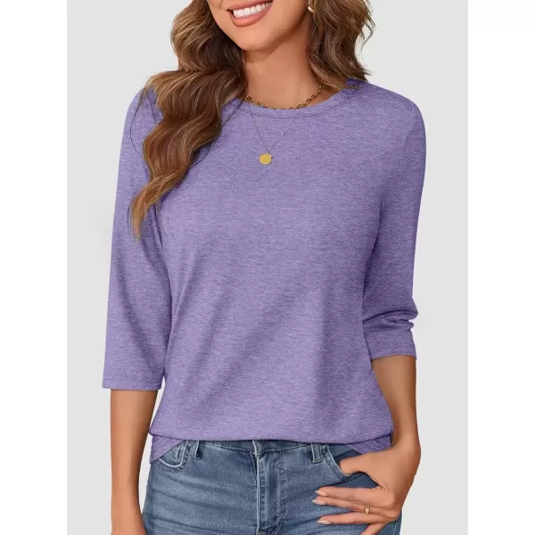 imageATHMILE Womens Casual 34 Sleeve TShirts Round Neck Cute Tunic Summer Tops Basic Tees Fall Blouses Loose Fit PulloverPurple