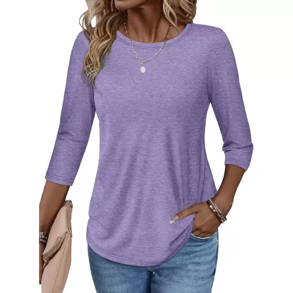 imageATHMILE Womens Casual 34 Sleeve TShirts Round Neck Cute Tunic Summer Tops Basic Tees Fall Blouses Loose Fit PulloverPurple