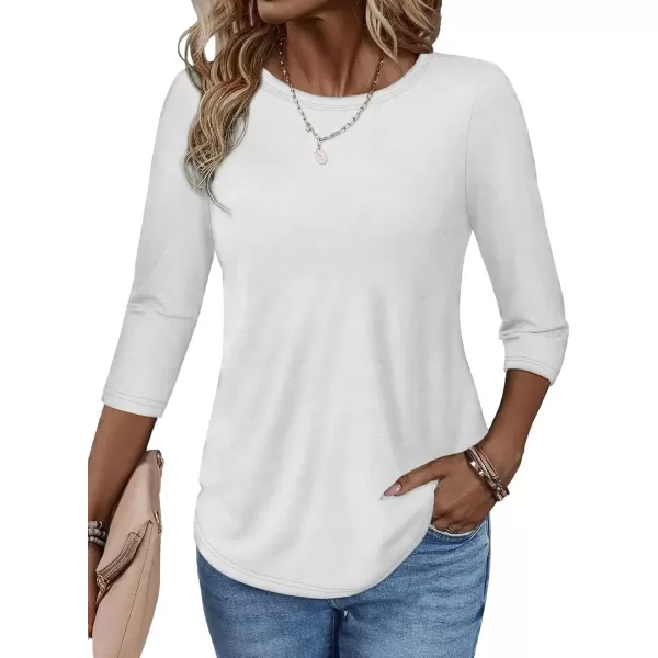 imageATHMILE Womens Casual 34 Sleeve TShirts Round Neck Cute Tunic Summer Tops Basic Tees Fall Blouses Loose Fit PulloverWhite