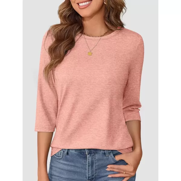 imageATHMILE Womens Casual 34 Sleeve TShirts Round Neck Cute Tunic Summer Tops Basic Tees Fall Blouses Loose Fit PulloverCoral