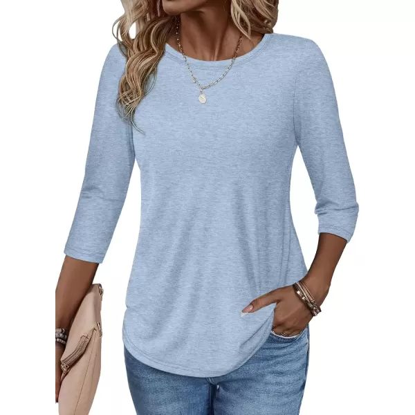 imageATHMILE Womens Casual 34 Sleeve TShirts Round Neck Cute Tunic Summer Tops Basic Tees Fall Blouses Loose Fit PulloverBlue