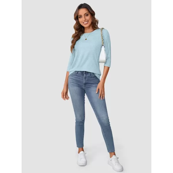 imageATHMILE Womens Casual 34 Sleeve TShirts Round Neck Cute Tunic Summer Tops Basic Tees Fall Blouses Loose Fit PulloverSky Blue