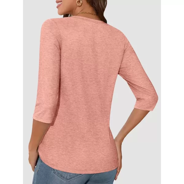 imageATHMILE Womens Casual 34 Sleeve TShirts Round Neck Cute Tunic Summer Tops Basic Tees Fall Blouses Loose Fit PulloverCoral