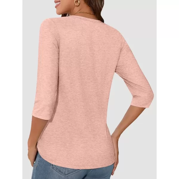 imageATHMILE Womens Casual 34 Sleeve TShirts Round Neck Cute Tunic Summer Tops Basic Tees Fall Blouses Loose Fit PulloverPink