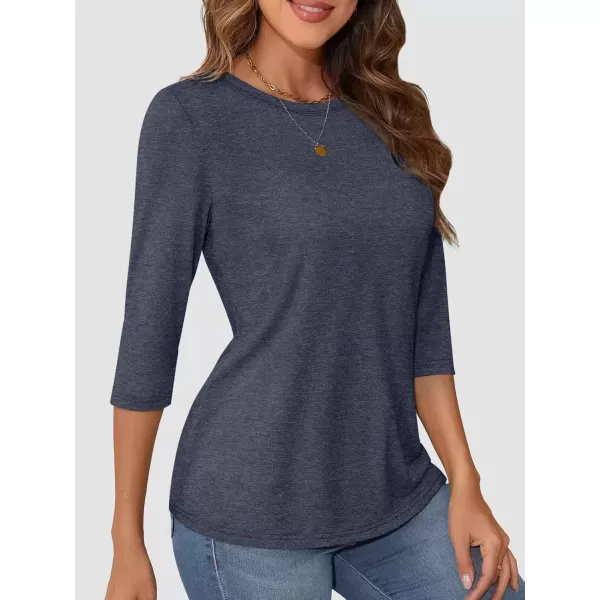 imageATHMILE Womens Casual 34 Sleeve TShirts Round Neck Cute Tunic Summer Tops Basic Tees Fall Blouses Loose Fit PulloverNavy