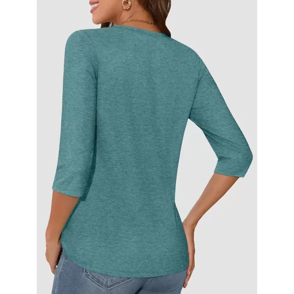 imageATHMILE Womens Casual 34 Sleeve TShirts Round Neck Cute Tunic Summer Tops Basic Tees Fall Blouses Loose Fit PulloverBlue Green
