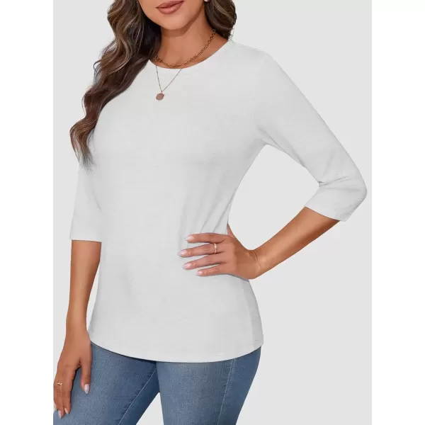imageATHMILE Womens Casual 34 Sleeve TShirts Round Neck Cute Tunic Summer Tops Basic Tees Fall Blouses Loose Fit PulloverWhite