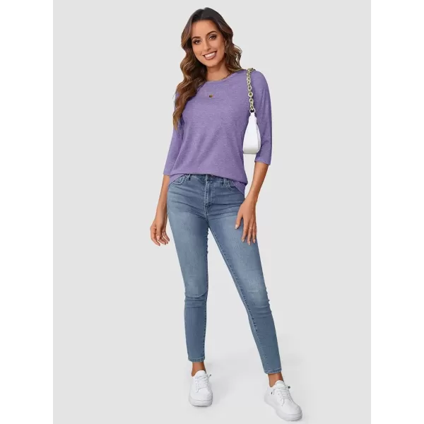 imageATHMILE Womens Casual 34 Sleeve TShirts Round Neck Cute Tunic Summer Tops Basic Tees Fall Blouses Loose Fit PulloverPurple