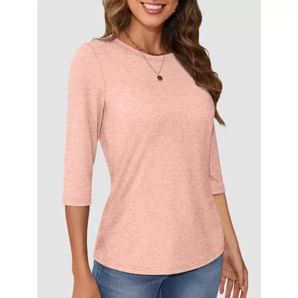 imageATHMILE Womens Casual 34 Sleeve TShirts Round Neck Cute Tunic Summer Tops Basic Tees Fall Blouses Loose Fit PulloverPink