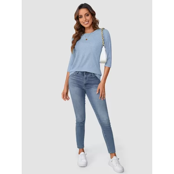 imageATHMILE Womens Casual 34 Sleeve TShirts Round Neck Cute Tunic Summer Tops Basic Tees Fall Blouses Loose Fit PulloverBlue