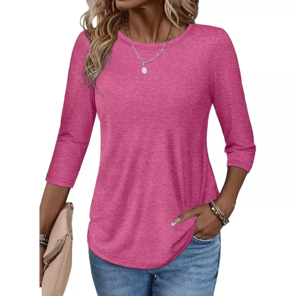 imageATHMILE Womens Casual 34 Sleeve TShirts Round Neck Cute Tunic Summer Tops Basic Tees Fall Blouses Loose Fit PulloverRose