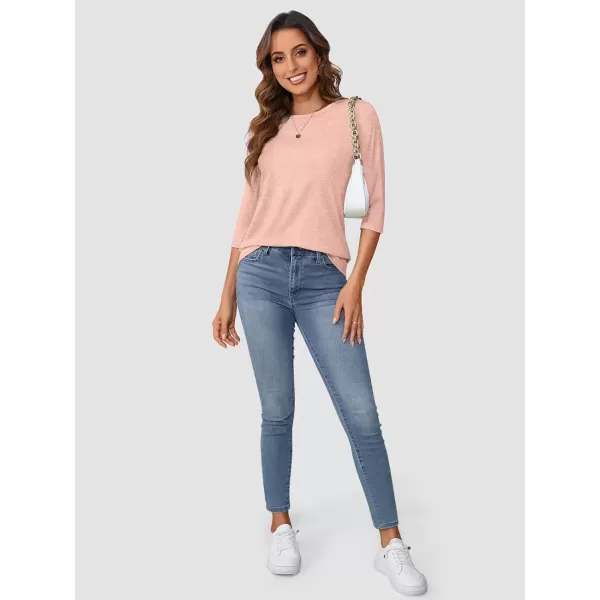 imageATHMILE Womens Casual 34 Sleeve TShirts Round Neck Cute Tunic Summer Tops Basic Tees Fall Blouses Loose Fit PulloverPink