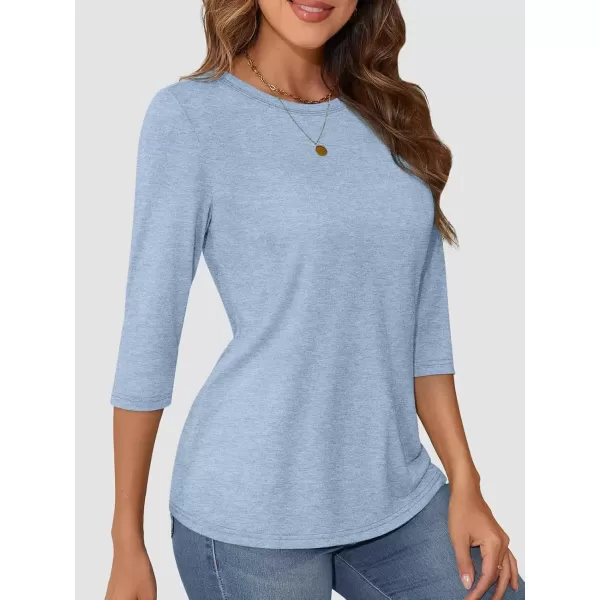 imageATHMILE Womens Casual 34 Sleeve TShirts Round Neck Cute Tunic Summer Tops Basic Tees Fall Blouses Loose Fit PulloverBlue