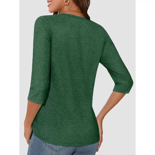 imageATHMILE Womens Casual 34 Sleeve TShirts Round Neck Cute Tunic Summer Tops Basic Tees Fall Blouses Loose Fit PulloverGreen