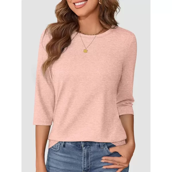 imageATHMILE Womens Casual 34 Sleeve TShirts Round Neck Cute Tunic Summer Tops Basic Tees Fall Blouses Loose Fit PulloverPink