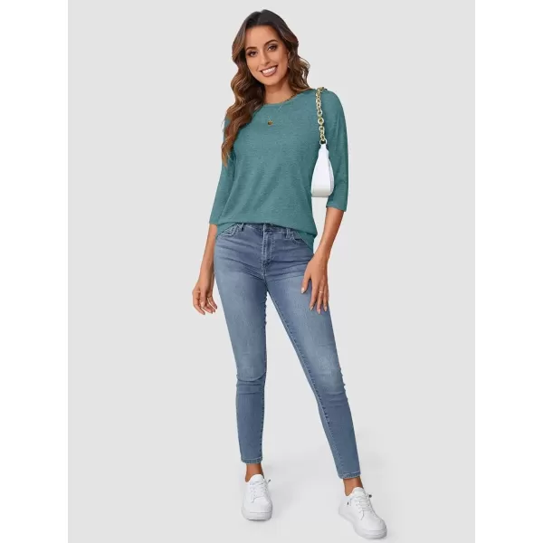 imageATHMILE Womens Casual 34 Sleeve TShirts Round Neck Cute Tunic Summer Tops Basic Tees Fall Blouses Loose Fit PulloverBlue Green