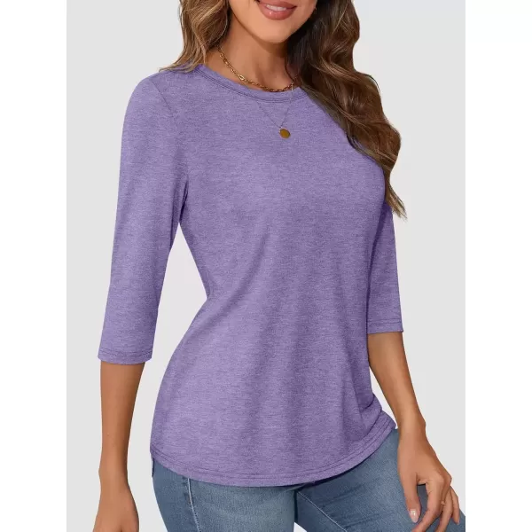 imageATHMILE Womens Casual 34 Sleeve TShirts Round Neck Cute Tunic Summer Tops Basic Tees Fall Blouses Loose Fit PulloverPurple