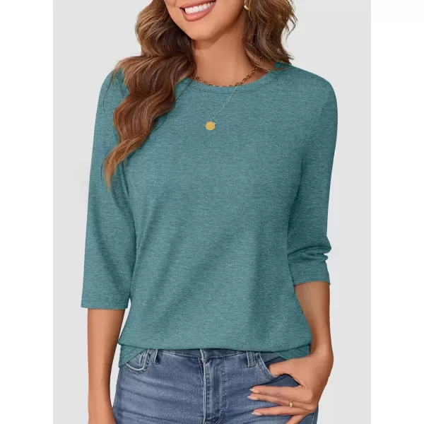 imageATHMILE Womens Casual 34 Sleeve TShirts Round Neck Cute Tunic Summer Tops Basic Tees Fall Blouses Loose Fit PulloverBlue Green