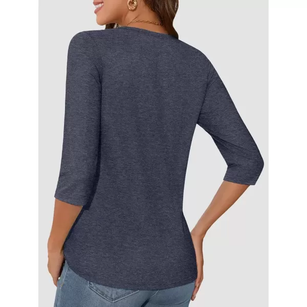imageATHMILE Womens Casual 34 Sleeve TShirts Round Neck Cute Tunic Summer Tops Basic Tees Fall Blouses Loose Fit PulloverNavy