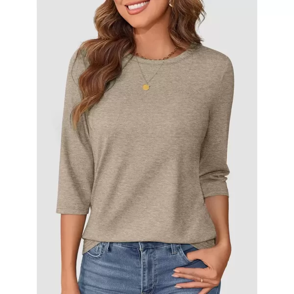 imageATHMILE Womens Casual 34 Sleeve TShirts Round Neck Cute Tunic Summer Tops Basic Tees Fall Blouses Loose Fit PulloverApricot
