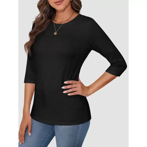 imageATHMILE Womens Casual 34 Sleeve TShirts Round Neck Cute Tunic Summer Tops Basic Tees Fall Blouses Loose Fit PulloverBlack