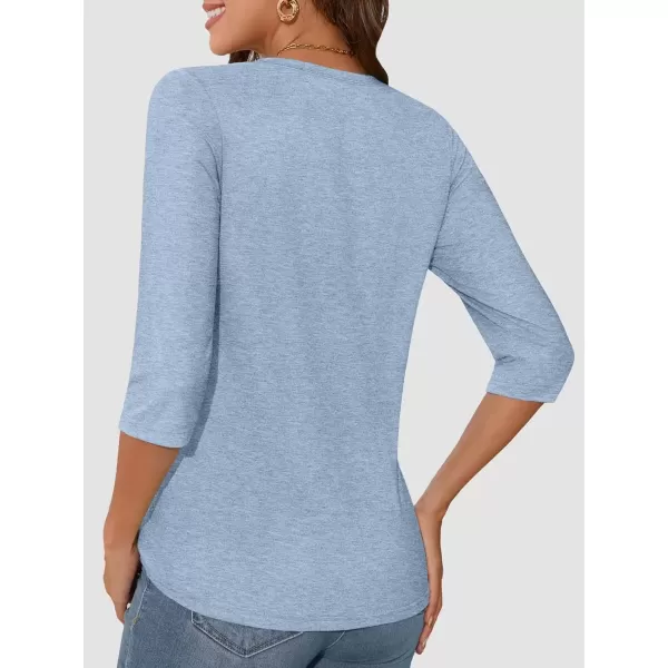 imageATHMILE Womens Casual 34 Sleeve TShirts Round Neck Cute Tunic Summer Tops Basic Tees Fall Blouses Loose Fit PulloverBlue
