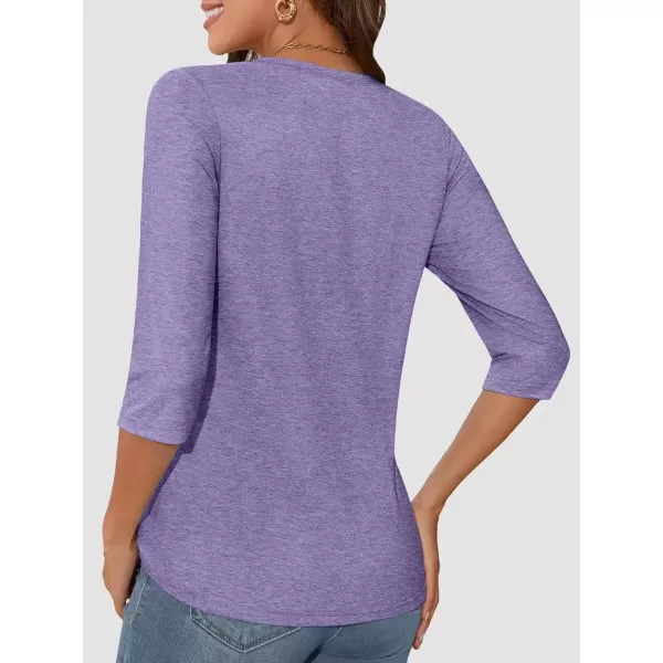 imageATHMILE Womens Casual 34 Sleeve TShirts Round Neck Cute Tunic Summer Tops Basic Tees Fall Blouses Loose Fit PulloverPurple