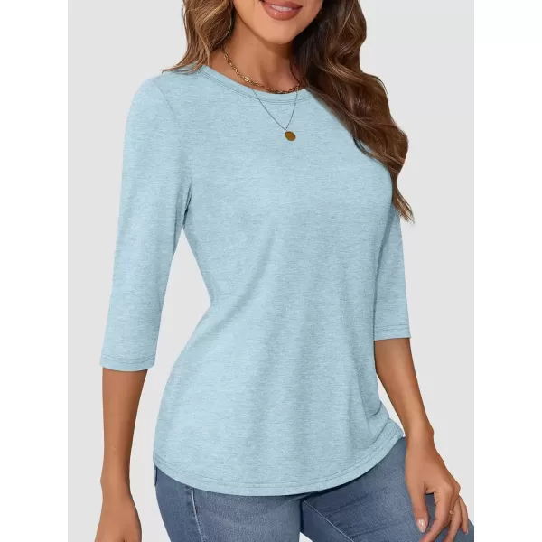 imageATHMILE Womens Casual 34 Sleeve TShirts Round Neck Cute Tunic Summer Tops Basic Tees Fall Blouses Loose Fit PulloverSky Blue